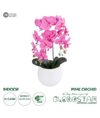 GloboStar® Artificial Garden PINK ORCHID 21116 Διακοσμητικό Φυτό Ροζ Ορχιδέα Υ45cm